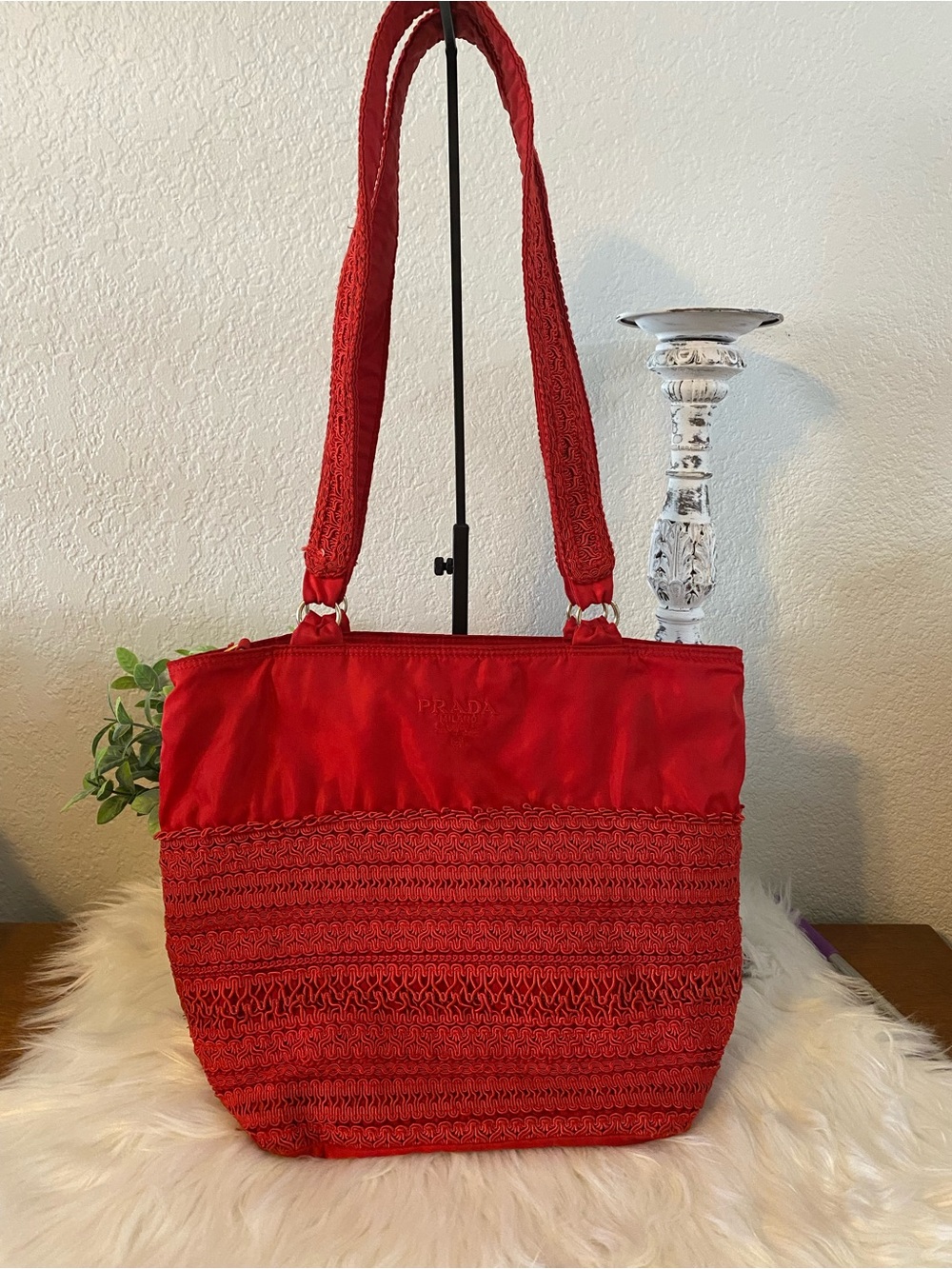 RARE Prada Red Tessuto Macrame Tote Bag 🔥🔥🔥